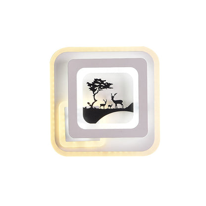 Rynx | Acrylic Square Wall Light Simplicity LED White Wall Lamp with Deer/Feather Pattern for Living Room