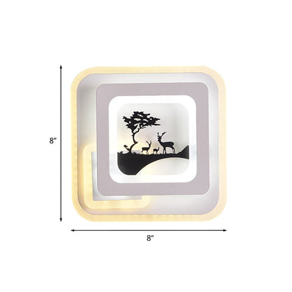 Rynx | Acrylic Square Wall Light Simplicity LED White Wall Lamp with Deer/Feather Pattern for Living Room