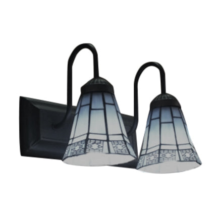 Rynx | 2 Head Living Room Wall Mounted Light Tiffany Black Wall Lamp with Extended Blue Glass Shade