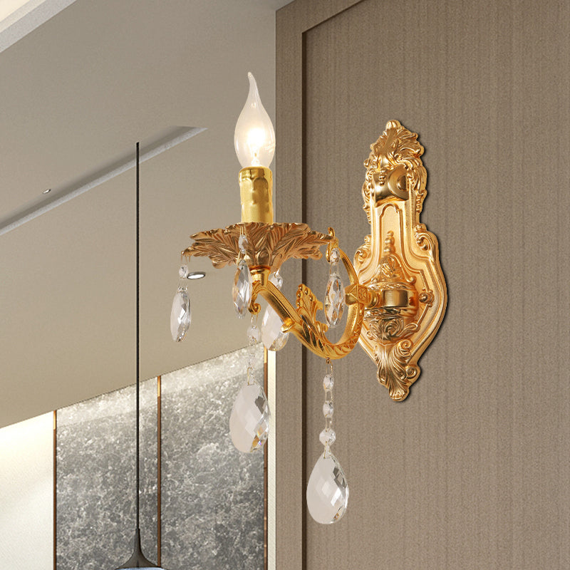 Rynx | Gold Candelabrum Wall Lamp Modernism 1/2 Lights Metal Wall Light with Crystal Drops