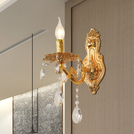 Rynx | Gold Candelabrum Wall Lamp Modernism 1/2 Lights Metal Wall Light with Crystal Drops
