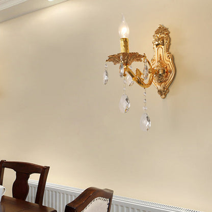 Rynx | Gold Candelabrum Wall Lamp Modernism 1/2 Lights Metal Wall Light with Crystal Drops