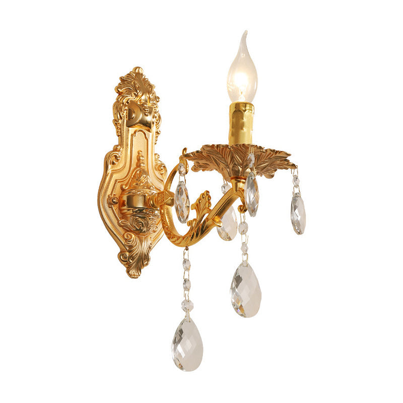 Rynx | Gold Candelabrum Wall Lamp Modernism 1/2 Lights Metal Wall Light with Crystal Drops