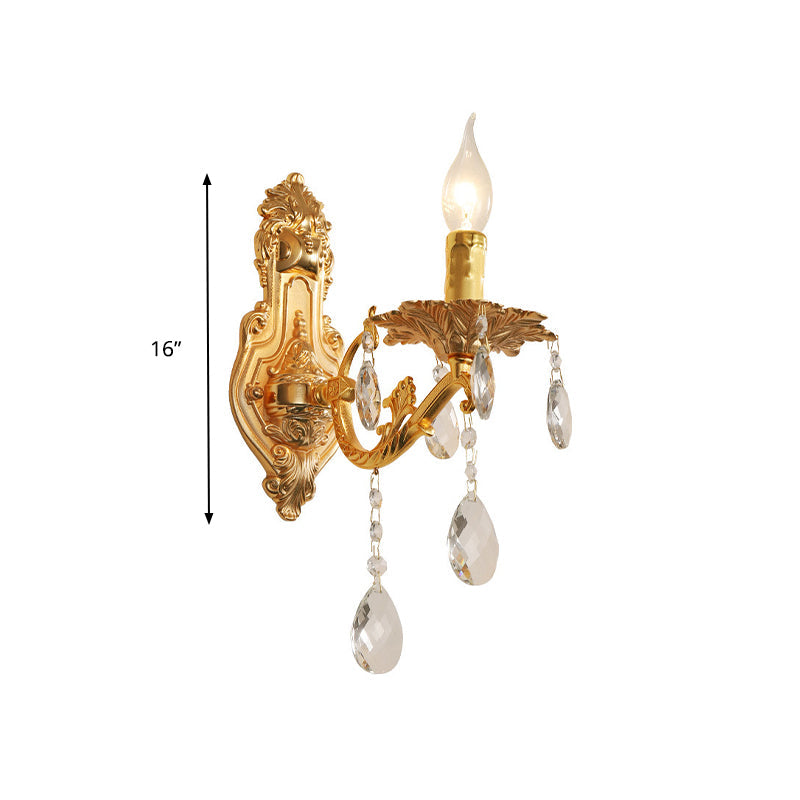 Rynx | Gold Candelabrum Wall Lamp Modernism 1/2 Lights Metal Wall Light with Crystal Drops