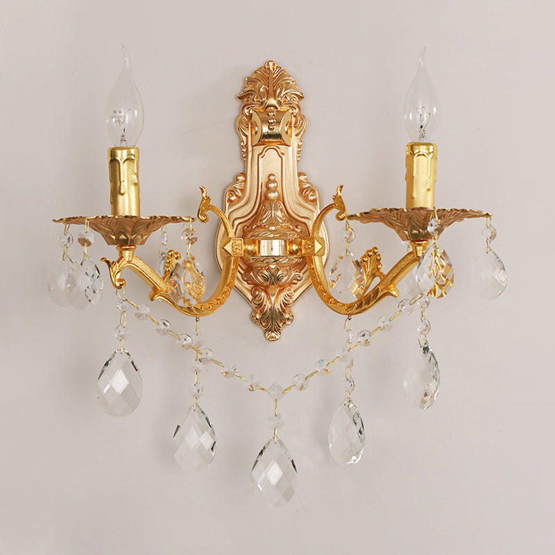 Rynx | Gold Candelabrum Wall Lamp Modernism 1/2 Lights Metal Wall Light with Crystal Drops