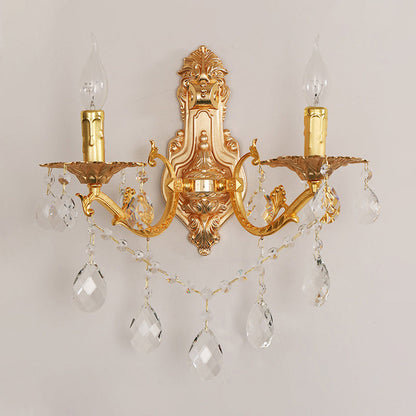 Rynx | Gold Candelabrum Wall Lamp Modernism 1/2 Lights Metal Wall Light with Crystal Drops