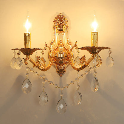 Rynx | Gold Candelabrum Wall Lamp Modernism 1/2 Lights Metal Wall Light with Crystal Drops