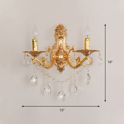 Rynx | Gold Candelabrum Wall Lamp Modernism 1/2 Lights Metal Wall Light with Crystal Drops