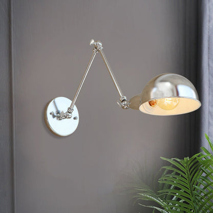 Rynx | Curved Metal Wall Light Industrial Style 1 Light Bedroom Wall Lamp with Swivel Arm in Chrome