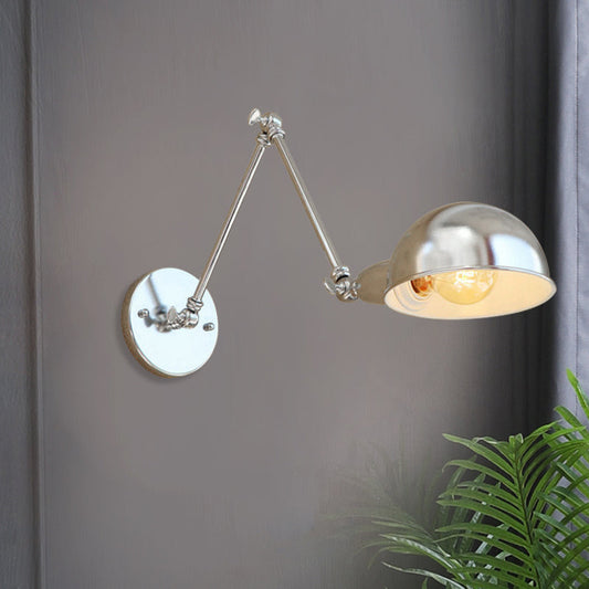Rynx | Curved Metal Wall Light Industrial Style 1 Light Bedroom Wall Lamp with Swivel Arm in Chrome