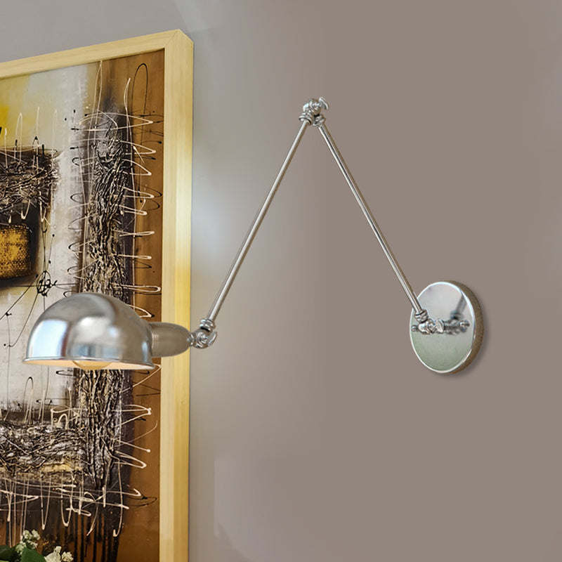 Rynx | Curved Metal Wall Light Industrial Style 1 Light Bedroom Wall Lamp with Swivel Arm in Chrome