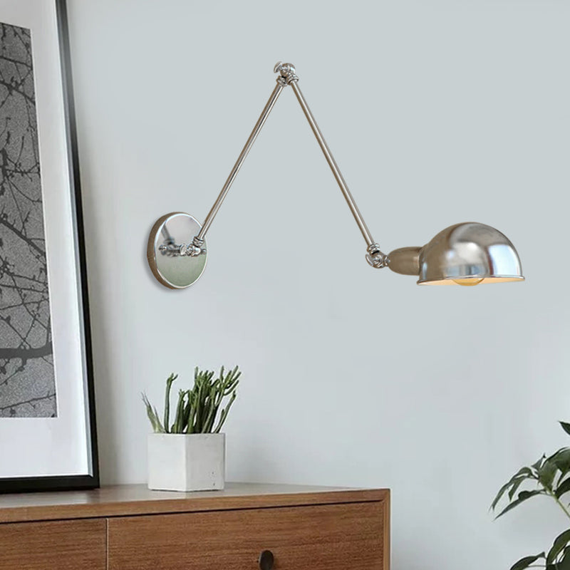 Rynx | Curved Metal Wall Light Industrial Style 1 Light Bedroom Wall Lamp with Swivel Arm in Chrome