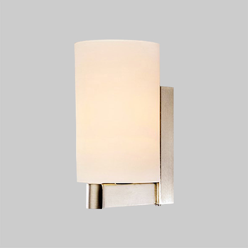 Rynx | White glass cylinder wall lamp Modern 1 light chrome wall light for hallway