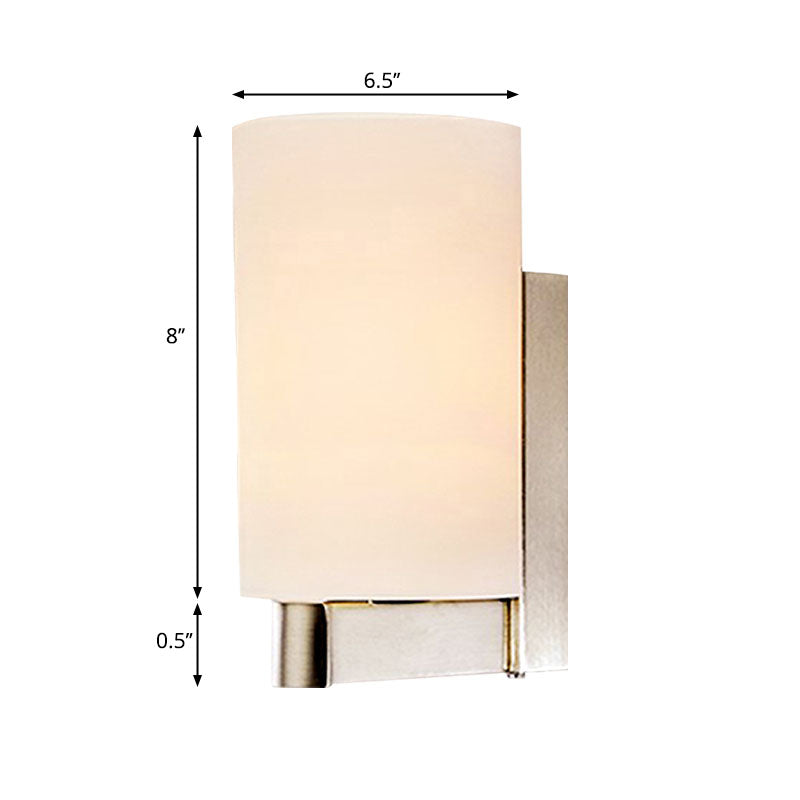 Rynx | White glass cylinder wall lamp Modern 1 light chrome wall light for hallway