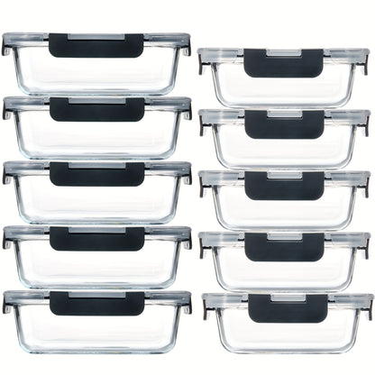 Rynx | 10-Pack Glass Meal Prep Containers Set with Airtight Lids – Durable Food Storage & Glass Lunch Boxes for Home, Kitchen, Office Gray