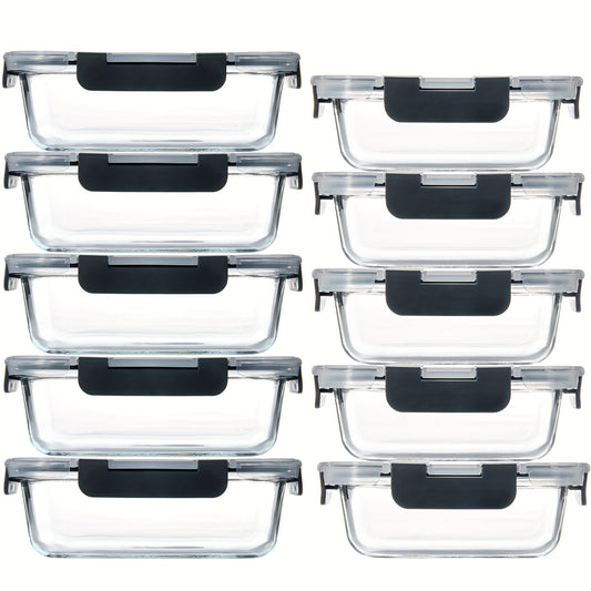 Rynx | 10-Pack Glass Meal Prep Containers Set with Airtight Lids – Durable Food Storage & Glass Lunch Boxes for Home, Kitchen, Office Gray