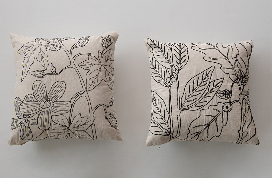 Rynx | Botanical embroidered pillows, set of 2