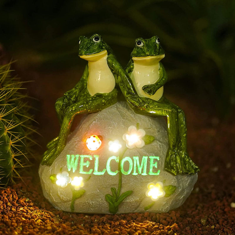 Rynx | Sunny garden statue with succulent plants and LED lights, outdoor garden decor