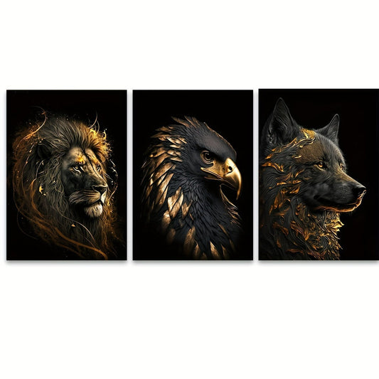 Rynx | 3 pcs Unframed Canvas Poster - Modern Art, Abstract Paintings of The Golden Lion and Eagle, Ideal Gift for Bedroom, Living Room, Hallway, Wall Decoration, Winter Decoration, Room Decor