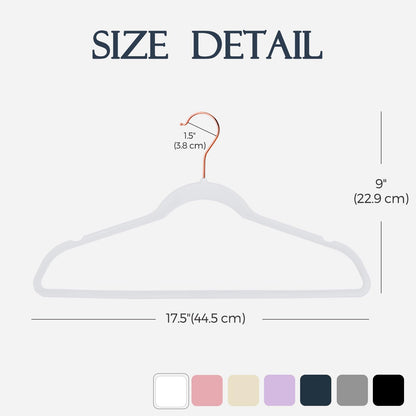Rynx | 20/30/60 Pack Velvet Hangers - Premium Non-Slip Felt Hangers with Sturdy Black/White Finish - Heavy Duty Coat and Suit Hangers with Space-Saving 360° Rotating Rose Gold/Galvanized Metal Hook