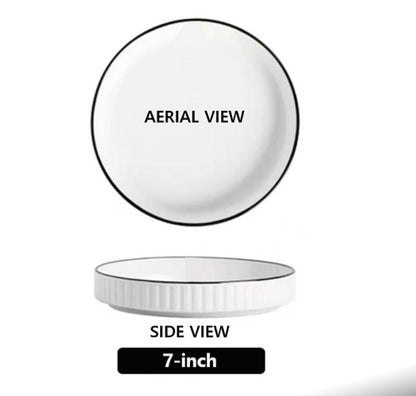 Rynx | Dining Plate Plate Household Ceramic Vertical Pattern Chinese Dining Plate Set Creative Personalized Deep Soup Plate Microwave Safe Salad Plates Set of 6
