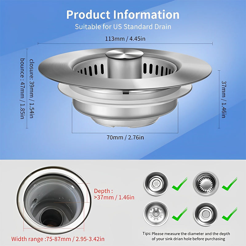 Rynx | Upgrade 3-in-1 Kitchen Sink Drain Strainer