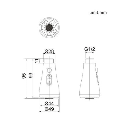Rynx | 2 Beam Shower Head Matt Shower with Stop Button Replacement Fitting Replacement Hand Shower