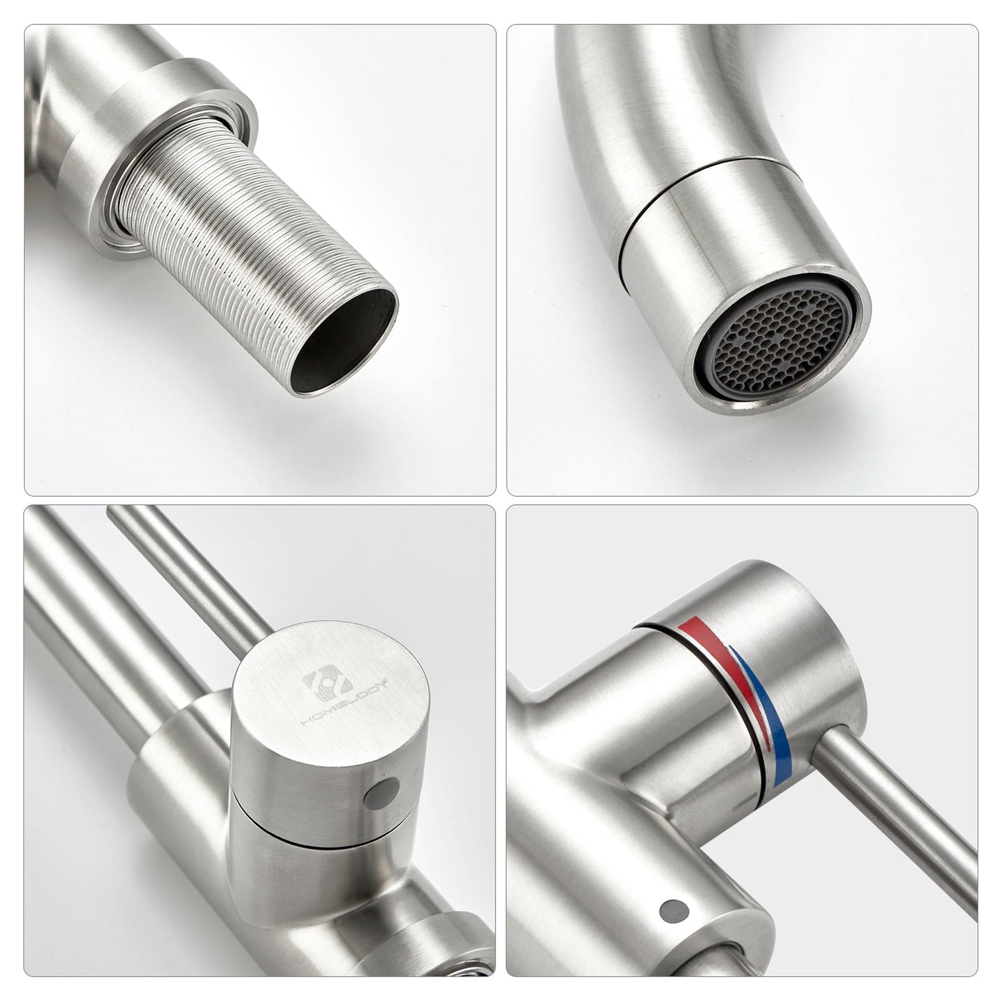 Rynx | Stainless Steel Low Pressure Basin Mixer Brushed Single Lever Faucet Bathroom