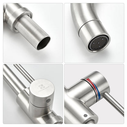 Rynx | Stainless Steel Low Pressure Basin Mixer Brushed Single Lever Faucet Bathroom