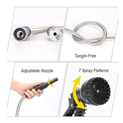 RYNX | 30m Garden Hose Stainless Steel Metal Super Tough & Flexible Water Hose