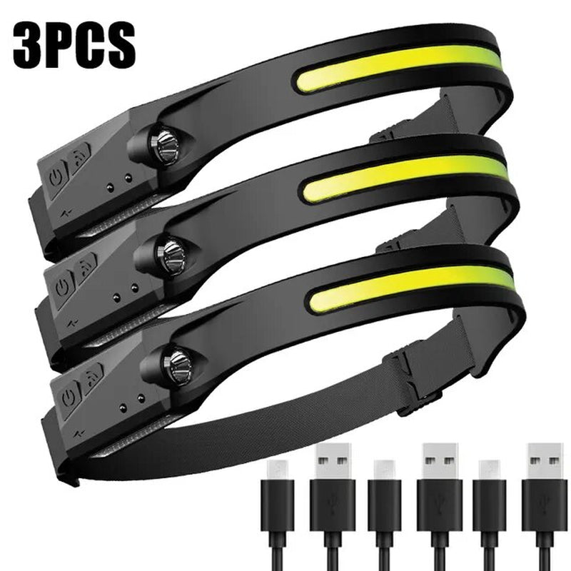 Rynx | 1~2pcs Work Light Sensor COB LED Headlamp Camping Spotlight Outdoor Flashlight USB Rechargeable Headlamp Flashlight 5 Modes