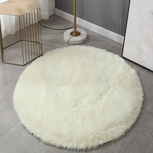 Rynx | Super Soft White Round Plush Rug - Perfect for Living Room, Bedroom, and Nursery - Non-Slip, Fluffy and Machine Made