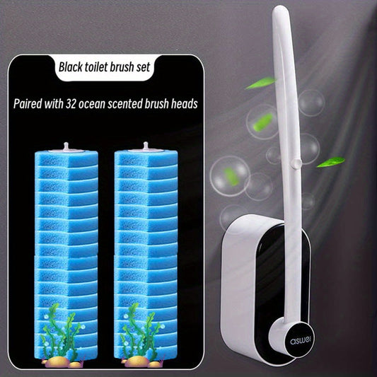 Rynx | 32 Brush Heads Set or 48 Accessory Brush Heads - Wall-Mounted Bathroom Cleaning Kit with Fragrant Brushes - Powerful Toilet Brush Set