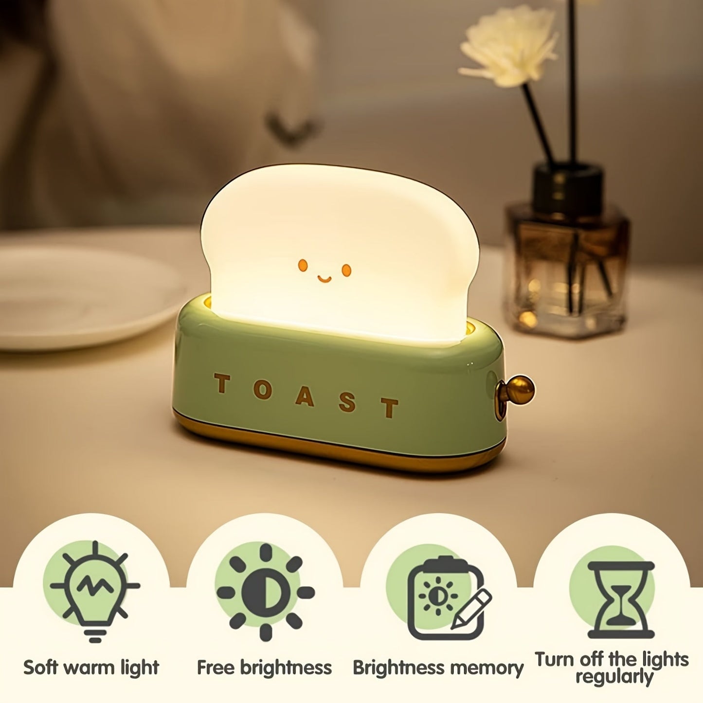 Rynx | LumiToast - Sweet USB Rechargeable LED Toaster Table Lamp, 3000K Warm Light