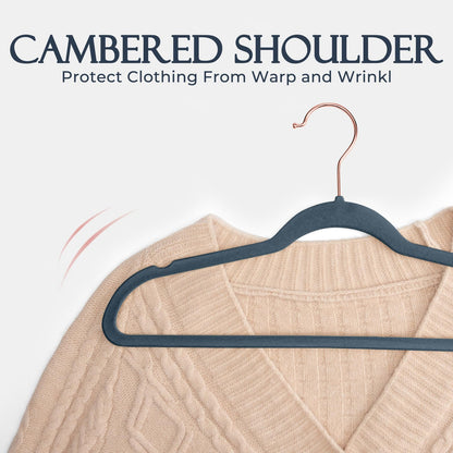 Rynx | 20/30/60 Pack Velvet Hangers - Premium Non-Slip Felt Hangers with Sturdy Black/White Finish - Heavy Duty Coat and Suit Hangers with Space-Saving 360° Rotating Rose Gold/Galvanized Metal Hook