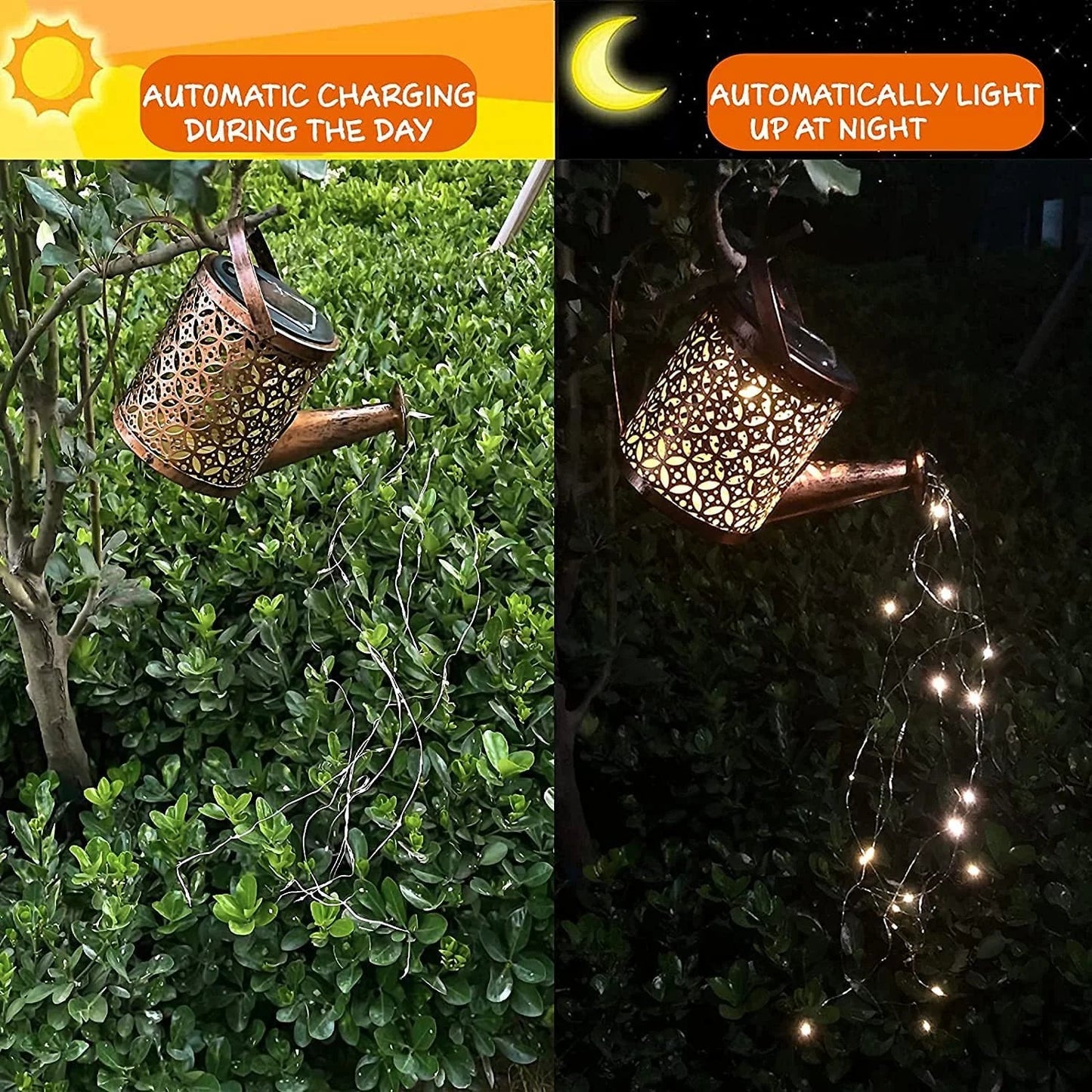 Rynx | Solar Waterfall Watering Can with Garden Lighting & Shepherd's Hook