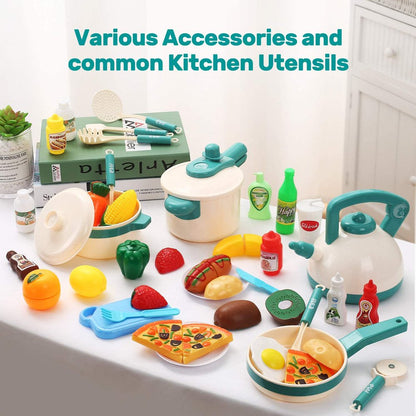 Rynx | 40PCS Kids Kitchen Pretend Play Toy Chef Set with Pots and Pans Kitchen Equipment Cutting Play Food Amazing Gift for Toddlers Boys Girls Indoor Play
