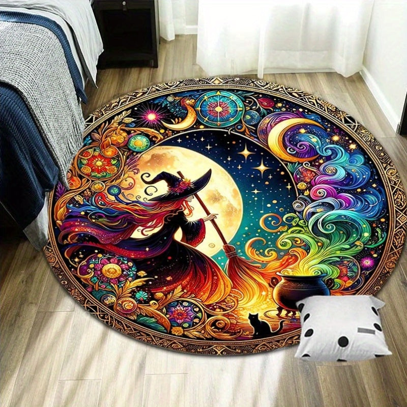 Rynx | Enchanting Witch Drop Round Rug: 800g/m² Crystal Glue, Perfect for Home Decoration – Office Mats, Living Room, Bedroom and More