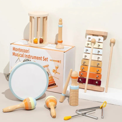 RYNX | Wood Montessori Musical Instrument Set For Toddlers - Professionally Tuned Xylophone, Maracas And More - Educational Gift For Preschoolers 7 PIECES