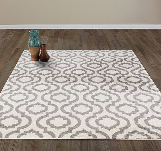 Rynx | IvoryGrid Rug | Lattice Design in Ivory & Gray | Easy Care & Modern | Perfect for Living Room & Hallway
