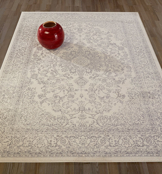 Rynx | IvoryGrace Oriental Rug | Design in Ivory & Gray | Easy Care & Soft | Living Room & Hallway