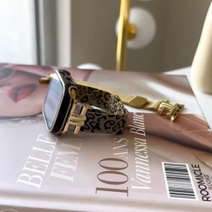 Rynx | Luxury Gold Magnetic iWatch Bands – Leopard Pattern & Mesh Milanese Straps for Apple Watch