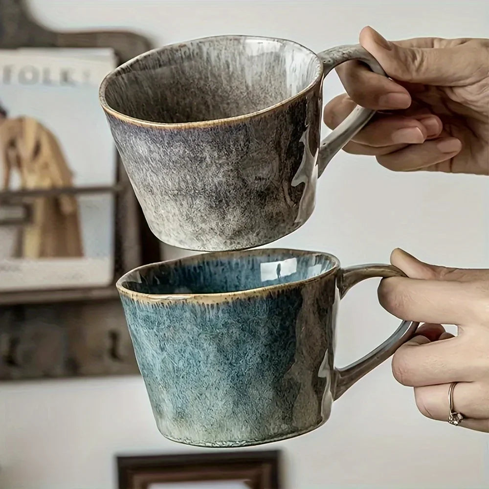 Rynx | 2-piece reactive glaze ceramic mug set, handcrafted stoneware cups for couples, multifunctional insulated tea and milk cup pairs