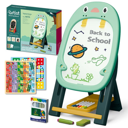 Rynx | Children's adjustable easel with magnetic drawing surface – double-sided art easel with accessories (46 pieces)