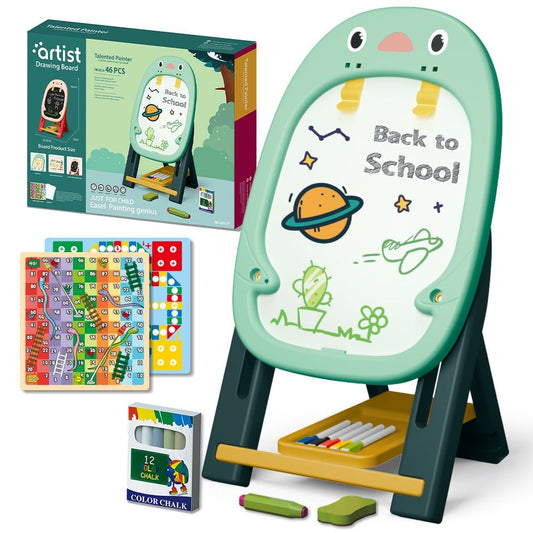 Rynx | Children's adjustable easel with magnetic drawing surface – double-sided art easel with accessories (46 pieces)