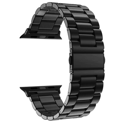 Rynx | Folded buckle 3 pearls stainless steel watch strap for Apple Watch Ultra 49mm & Watch Ultra 2 49mm / Series 10 46mm / 9 & 8 & 7 45mm / SE 3 & SE 2 & 6 & SE & 5 & 4 44mm / 3 & 2 & 1 42mm (Black)