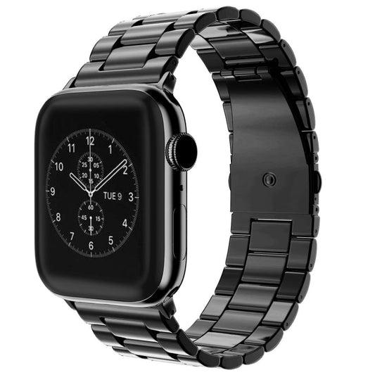 Rynx | Folded buckle 3 pearls stainless steel watch strap for Apple Watch Ultra 49mm & Watch Ultra 2 49mm / Series 10 46mm / 9 & 8 & 7 45mm / SE 3 & SE 2 & 6 & SE & 5 & 4 44mm / 3 & 2 & 1 42mm (Black)