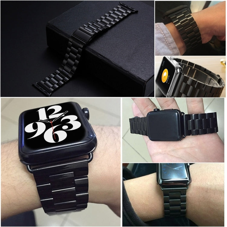 Rynx | Folded buckle 3 pearls stainless steel watch strap for Apple Watch Ultra 49mm & Watch Ultra 2 49mm / Series 10 46mm / 9 & 8 & 7 45mm / SE 3 & SE 2 & 6 & SE & 5 & 4 44mm / 3 & 2 & 1 42mm (Black)