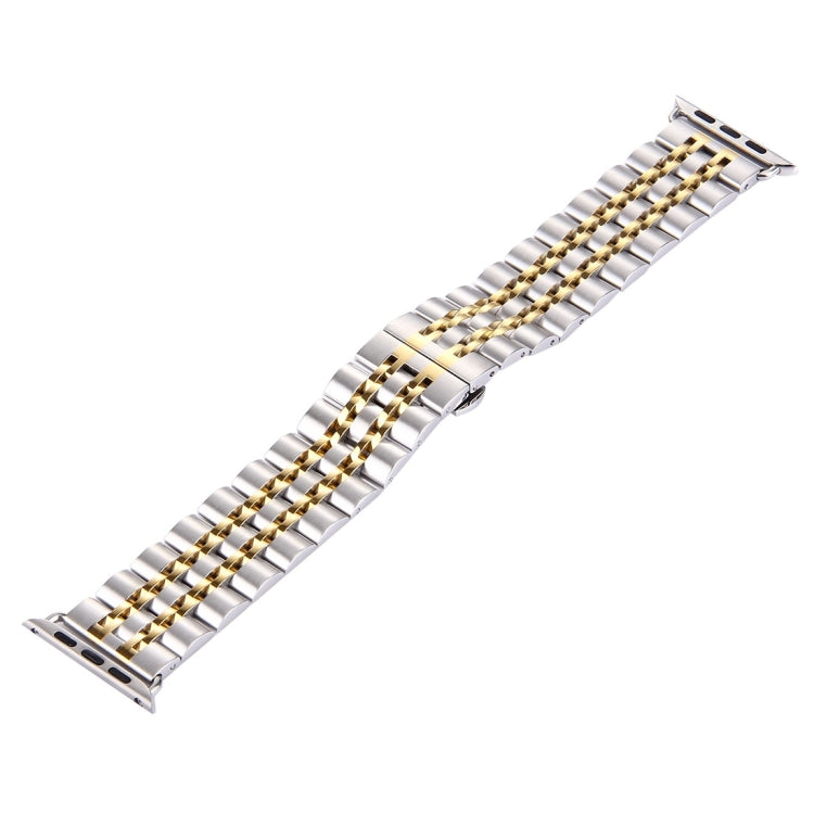 Rynx | 22mm Men Hidden Butterfly Buckle 7 Beads Stainless Steel Watch Band for Apple Watch 38mm(Silver Gold)