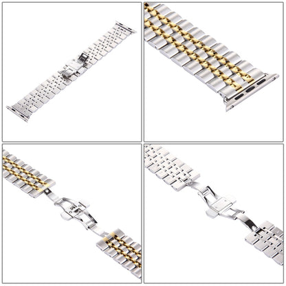 Rynx | 22mm Men Hidden Butterfly Buckle 7 Beads Stainless Steel Watch Band for Apple Watch 38mm(Silver Gold)
